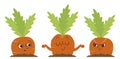 White background, mascots, different emotions, vector illustration, set of funny orange carrots